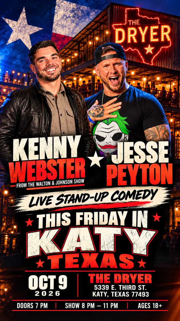 Event flyer: Kenny Webster: Live Standup Comedy with Jesse Peyton, Friday, October 9, Doors 7:00 PM, show 8:00 PM to 11:00 PM, The Dryer, Katy, TX